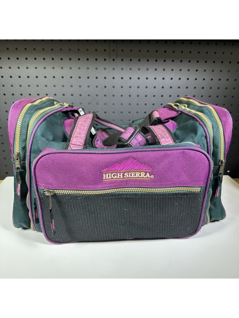 Vintage 1990s High Sierra Canvas Purple Green Canvas Duffle Gym Travel Bag